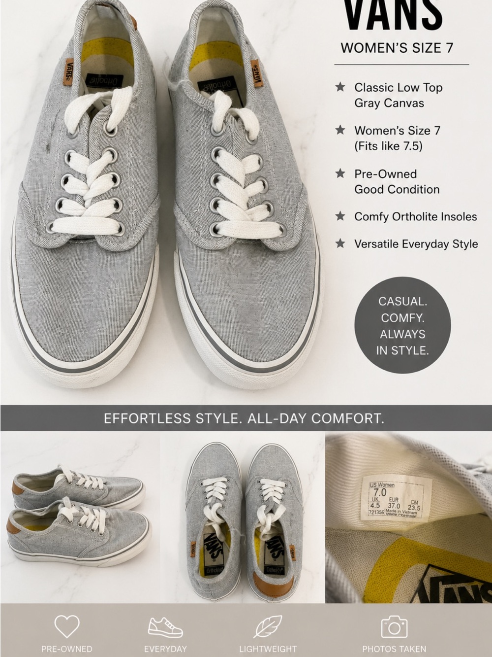 Vans Gray Low-Top Canvas Sneakers
